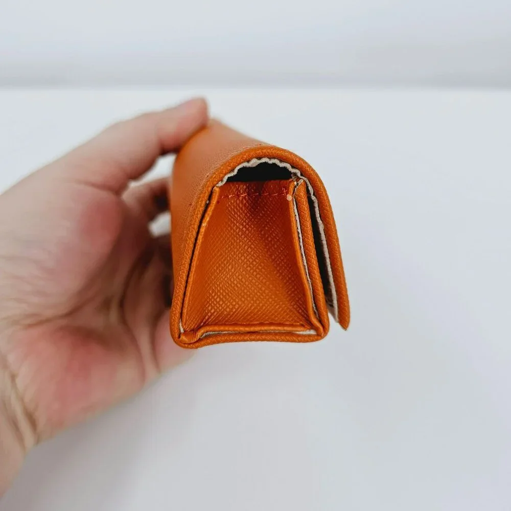 Tory Burch Glasses Case Orange Saffiano Leather Gold Metal Logo Designer Stylish